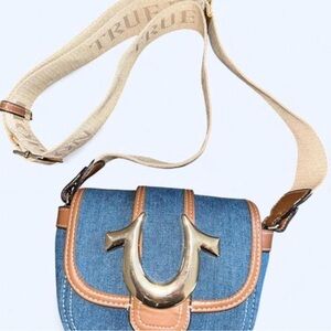 True Religion Denim and Tan Crossbody Bag